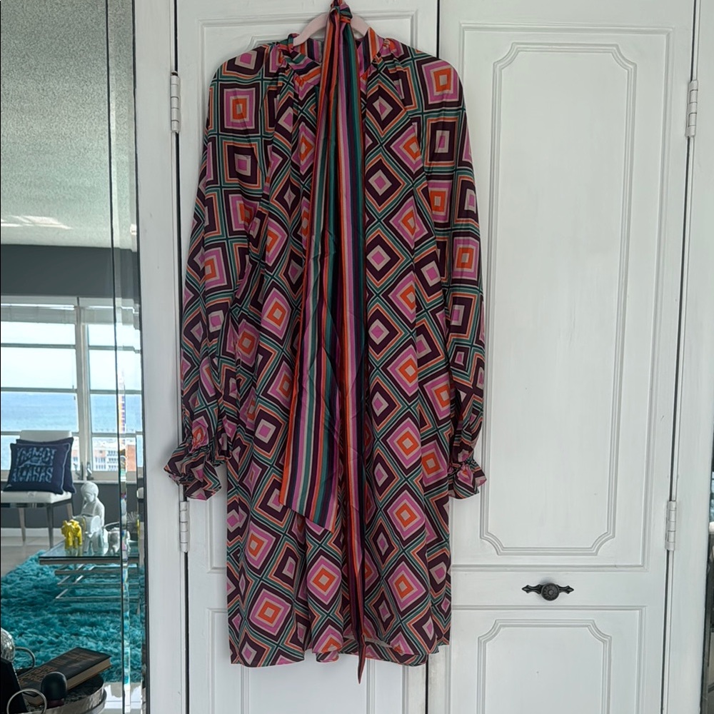 Trina Turk Vibrant Diamond Pattern Sunburst Dress